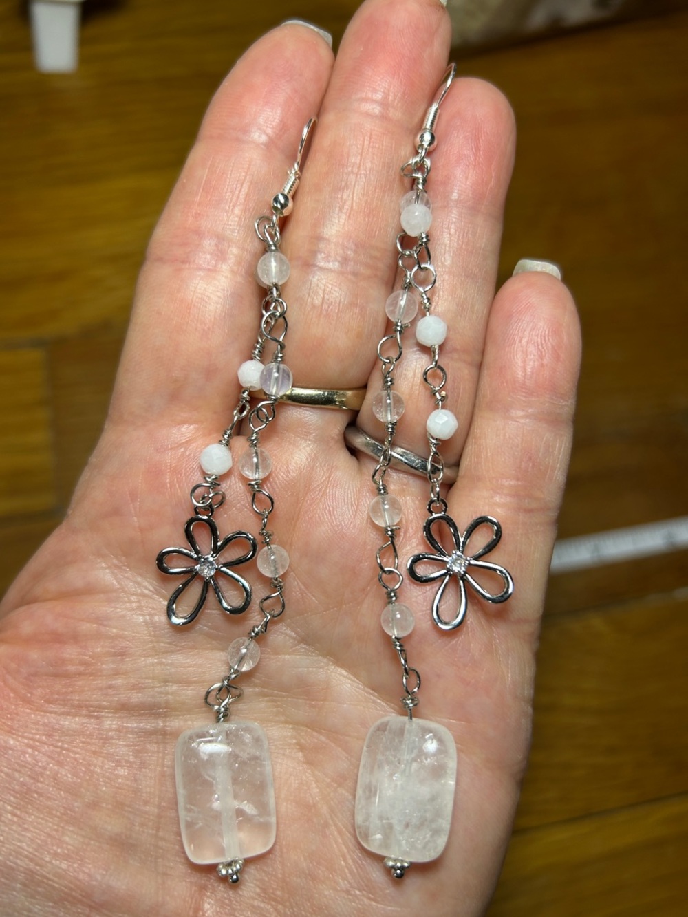 3/$25 White Bead & Flower Drop Earrings